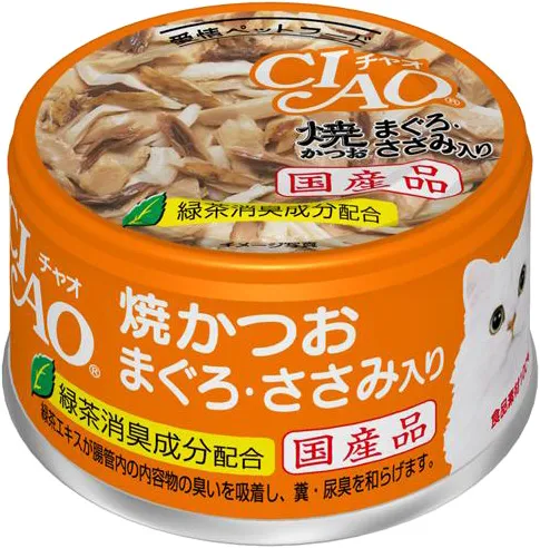 いなば CIAO ホワイティ 焼きかつお まぐろ・ささみ入り 85g×24缶