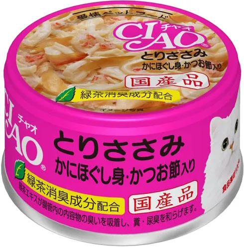 いなば CIAO ホワイティ とりささみ かにほぐし身・かつお節入り 85g×24缶