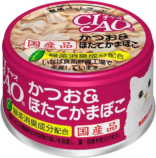 いなば CIAO ホワイティ かつお&ほたてかまぼこ 85g×24缶
