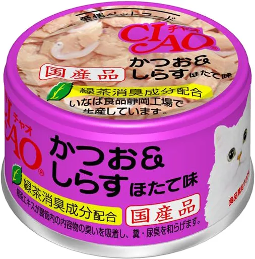 いなば CIAO ホワイティ かつお&しらす ほたて味 85g×24缶