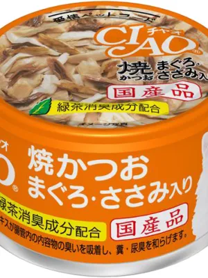 いなば CIAO ホワイティ 焼きかつお まぐろ・ささみ入り 85g×24缶