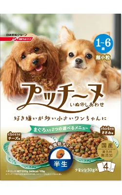 商品 いぬのしあわせ プッチーヌ 1〜6歳までの成犬用 半生 低脂肪タイプ まぐろ入り 画像