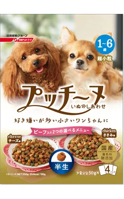 商品 いぬのしあわせ プッチーヌ 1〜6歳までの成犬用 半生 ビーフ入り 画像