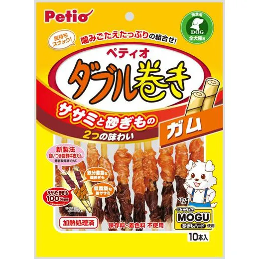 商品 ペティオ ササミ+チキンガムMOGU 砂ぎもハード ダブル巻き ガム 画像