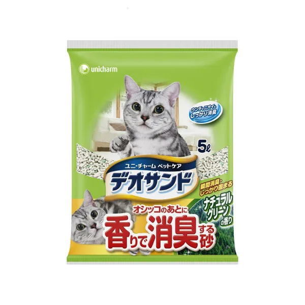 商品 デオサンド オシッコのあとに香りで消臭する砂 ナチュラルグリーンの香り 5L 画像