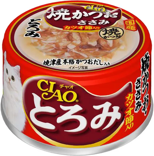 商品 いなば CIAO とろみ 焼きかつお ささみ カツオ節入り 80g×24缶 画像