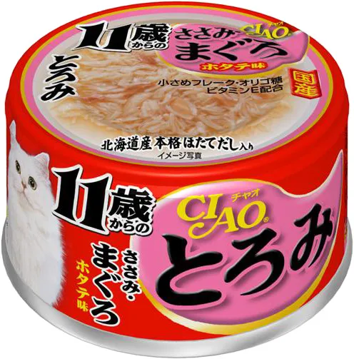 商品 いなば CIAO とろみ 11歳からのささみ・まぐろ ホタテ味 80g×24缶 画像