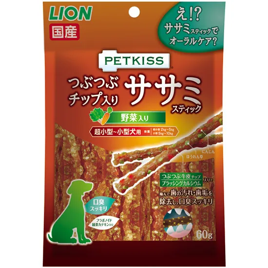 商品 ライオン PETKISS つぶつぶチップ入りササミスティック 60g 画像