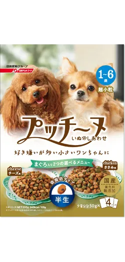 商品 いぬのしあわせ プッチーヌ 1〜6歳までの成犬用 半生 低脂肪タイプ まぐろ入り 画像