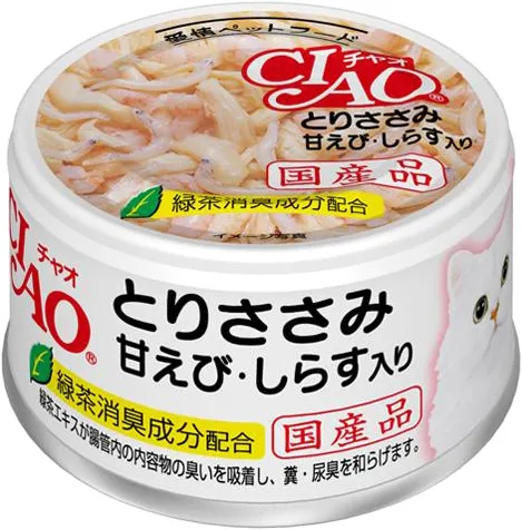 商品 いなば CIAO ホワイティ とりささみ 甘えび・しらす入り 85g×24缶 画像
