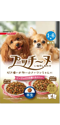 商品 いぬのしあわせ プッチーヌ 1〜6歳までの成犬用 半生 ビーフ入り 画像