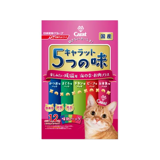 商品 ペットライン キャラット 5つの味 楽しみたい成猫用 海の幸 お肉プラス 1.2kg 画像