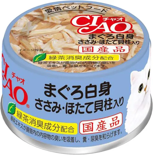商品 いなば CIAO ホワイティ まぐろ白身 ささみ・ほたて貝柱入り 85g×24缶 画像