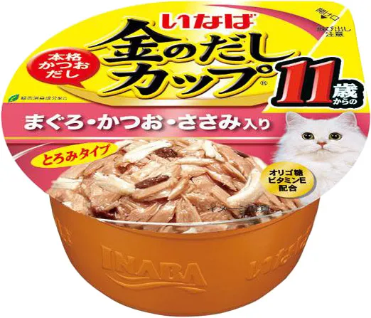 商品 いなば 金のだしカップ 11歳からのまぐろ・かつお・ささみ入り 画像